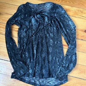 David Cline snake print long sleeve top medium black